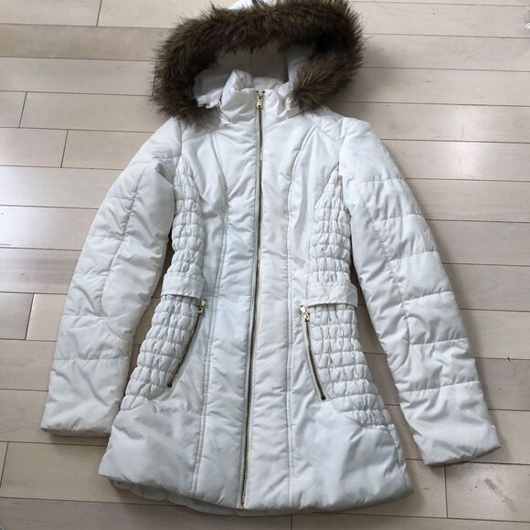 Celebrity Pink Women's Smocked Full Zipper Hood Parka Jacket White XS - Picture 1 of 5